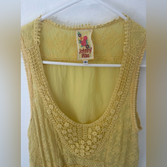 Johnny Was Yellow Embroidered/Eyelet Cupra Tank Top Size Small - Picture 3 of 7